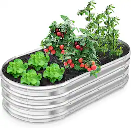 PAIHOME - Raised Garden Bed with Rubber Edging, Patented Zinc Alloy Coating Planter Box for Outdoor Vegetables Herbs Strawberries - 4x2x1 FT - 1pc