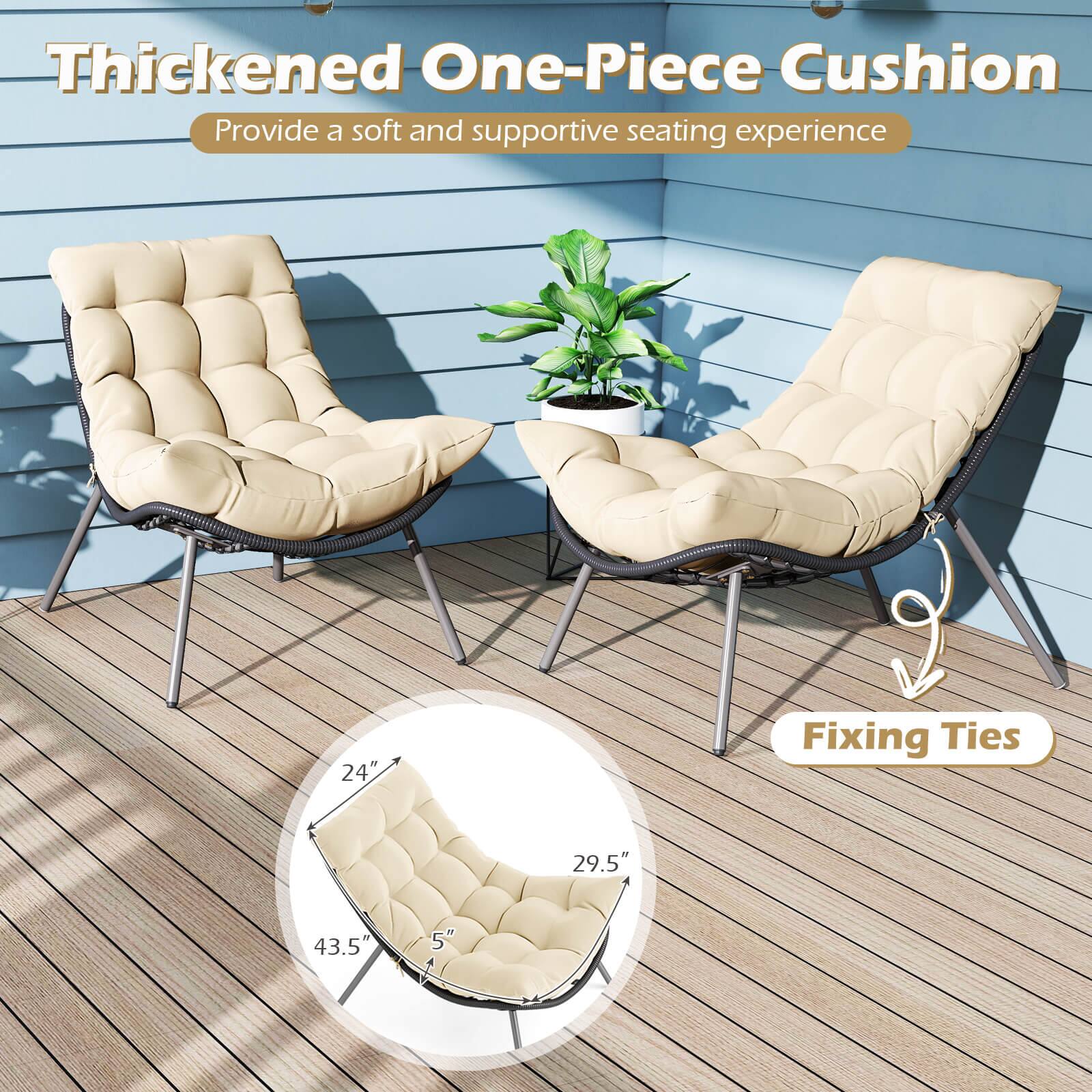 Thickened One-Piece Cushion  
Provide a soft and supportive seating experience  

Fixing Ties  

24"  
29.5"  
43.5"  
5"