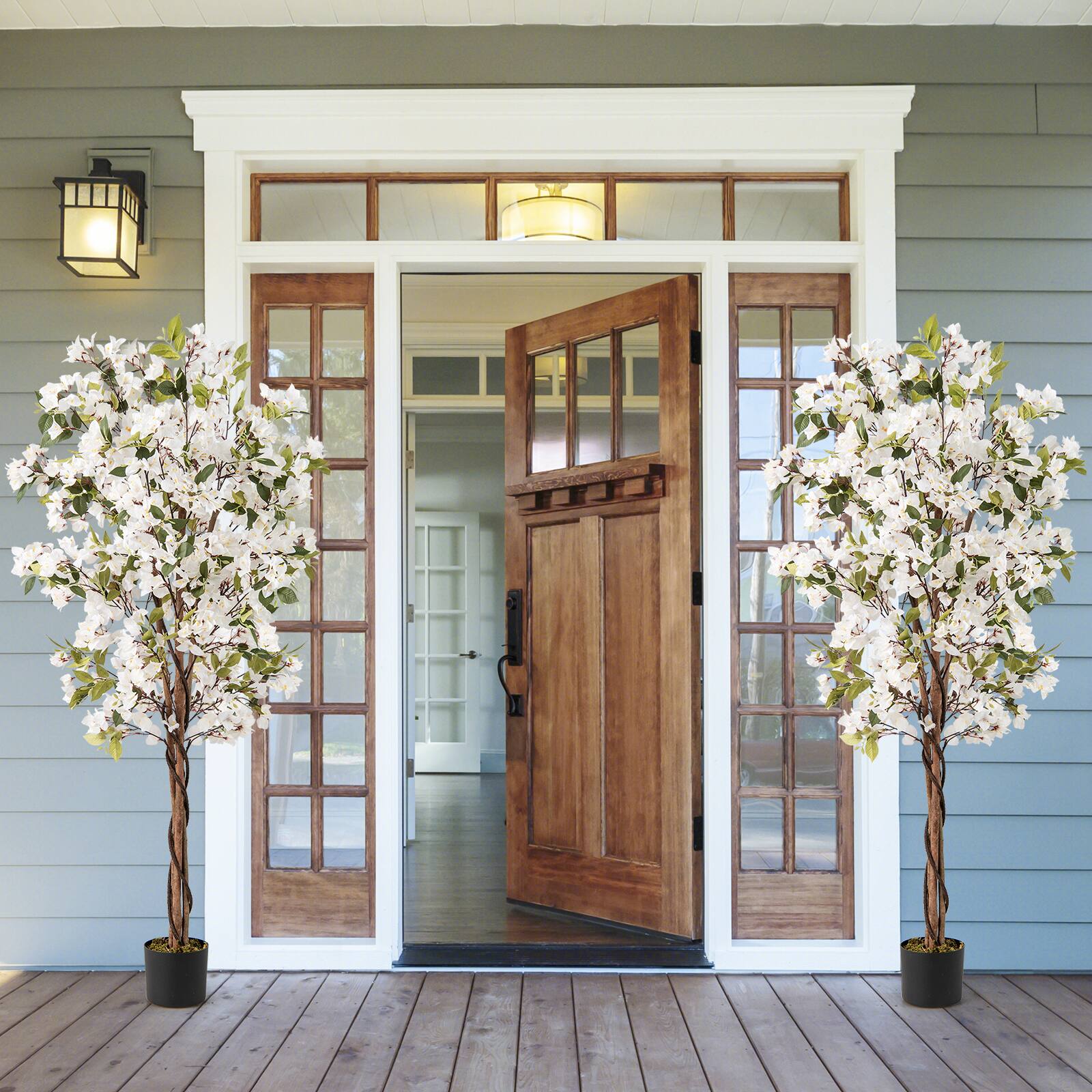 Alt View 3. Gymax - Gymax 2PCS 6 FT Artificial Bougainvillea Tree w/910 Flowers 105 Leaves Wood Trunk - White.