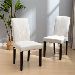 Vecelo - Modern Dining Chairs Set of 2 - High Back PU Leather, Ergonomic Support, 260lb Capacity, Solid Wood Legs - Beige