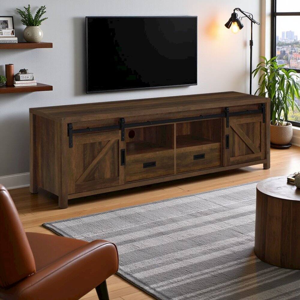 Alt View 2. FurniFact - Modern 79-Inch TV Table – Long TV Stand with Sliding Doors, Green - Green.