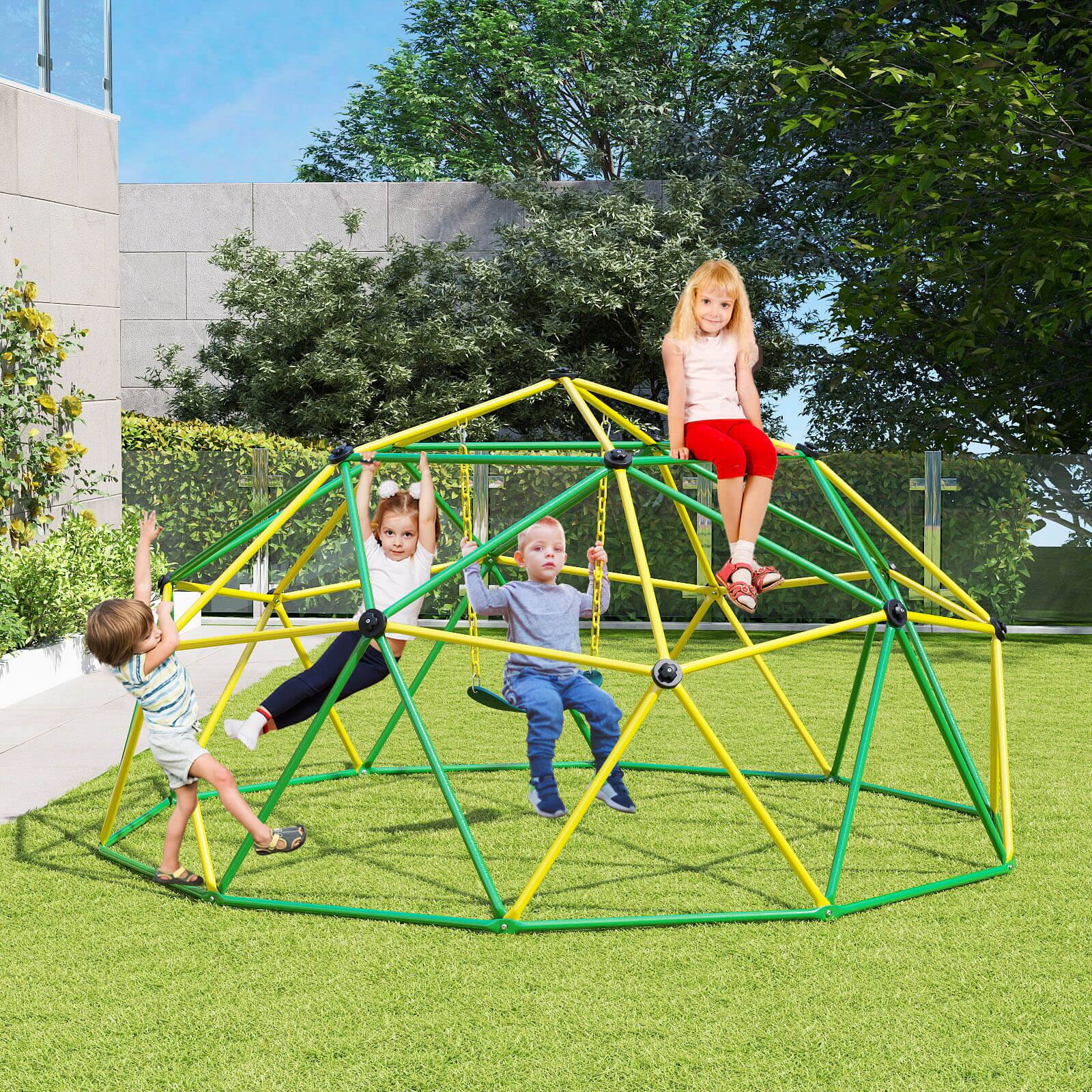 Alt View 1. Costway - Costway 10 FT Climbing Dome with Swing Outdoor Kids Play Jungle Gym - Green.