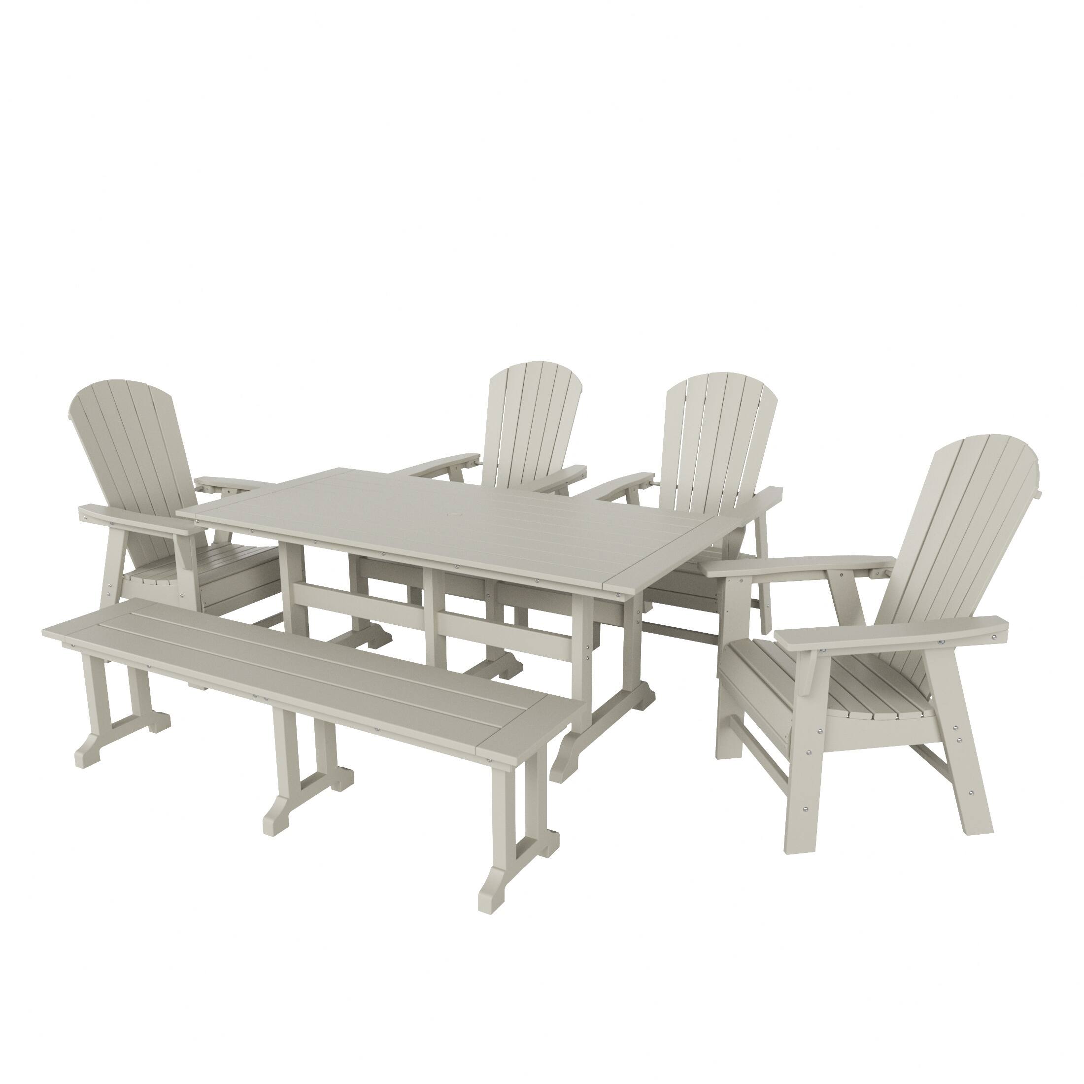 Front. WestinTrends - WestinTrends Dylan 6 Piece Outdoor Patio Dining Table and Armchair Dining Bench Set - Sand.