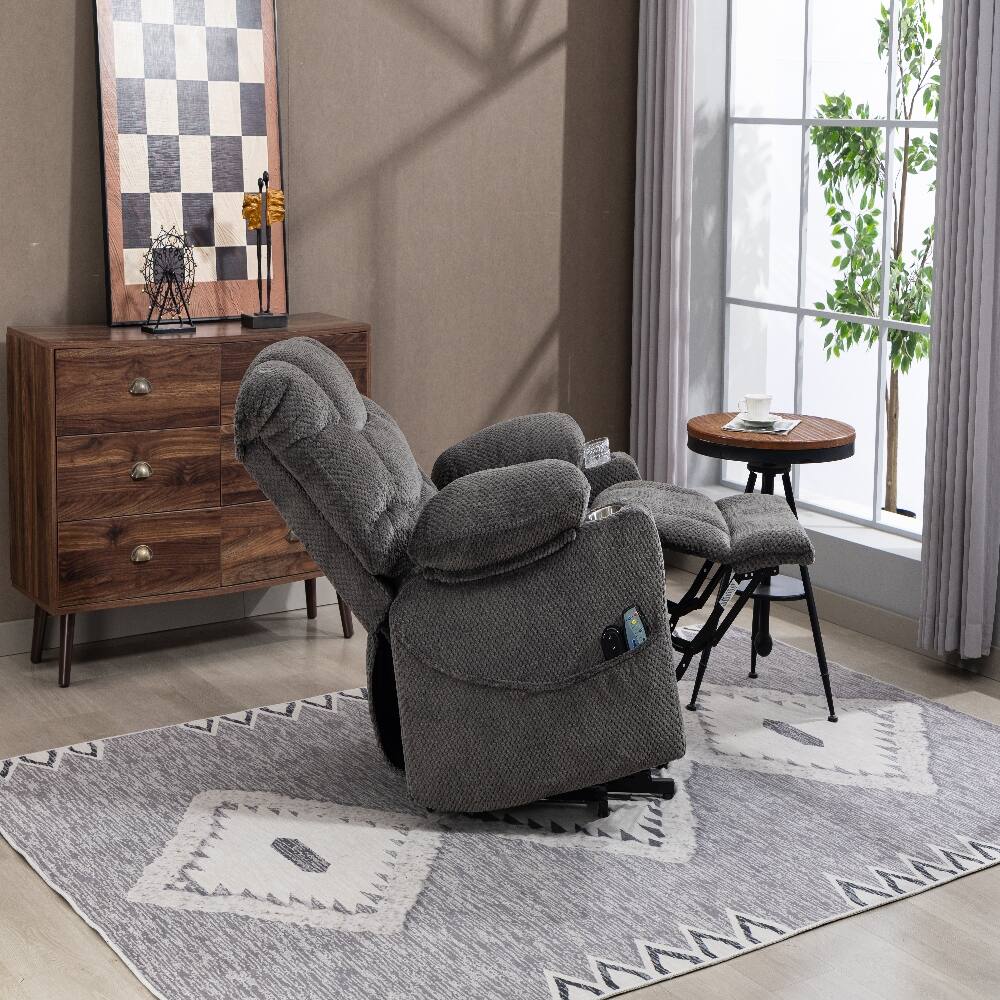 Alt View 1. Ropilly - Ropilly Ultra Wide Electric Lounge Chair Heated Massage Recliner with Power Lift Assistance Grey Velvet - Grey.