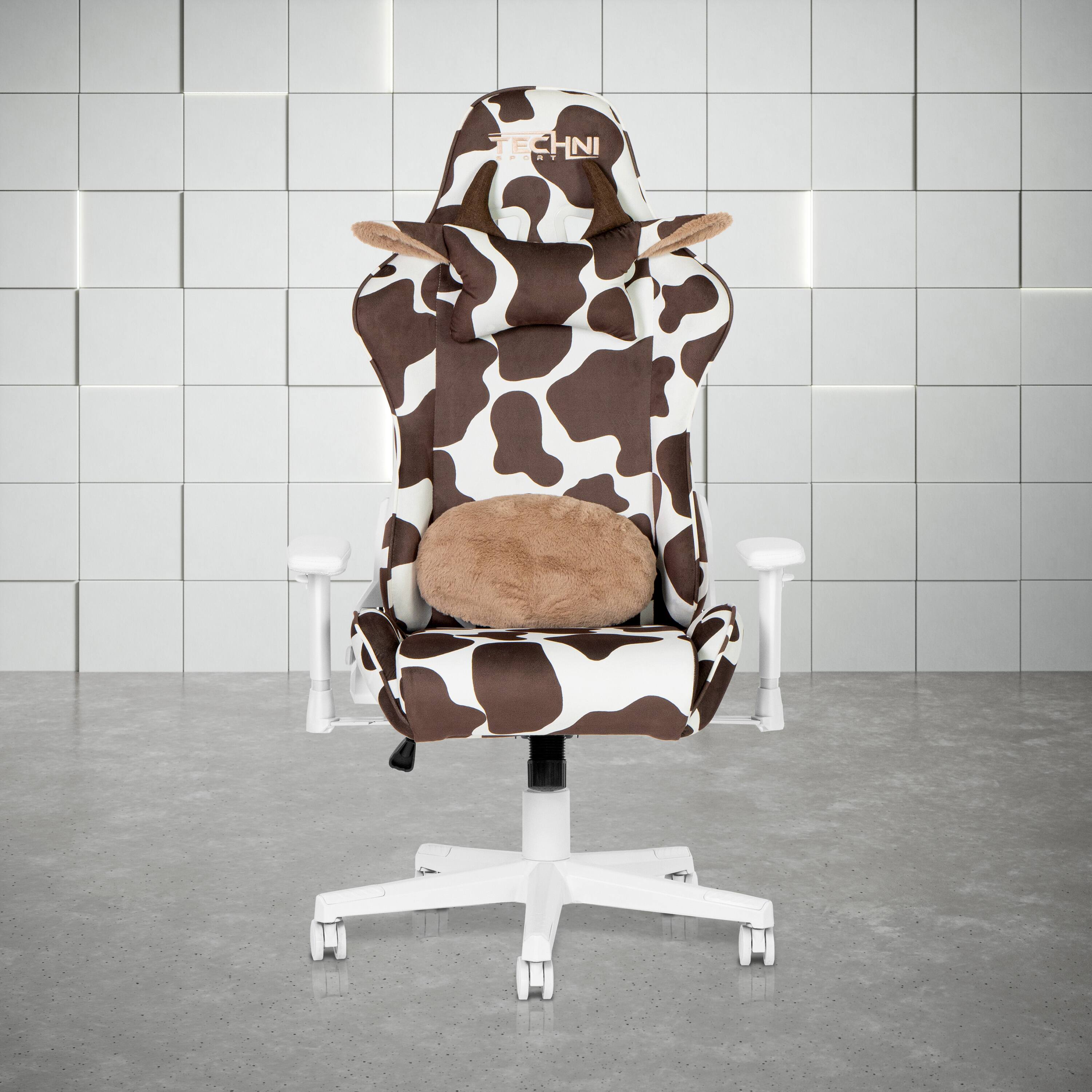 Front. APRILSOUL - Cow Print Velvet Office Chair Memory Foam Cushions Headrest and Lumbar Pillow - Brown.