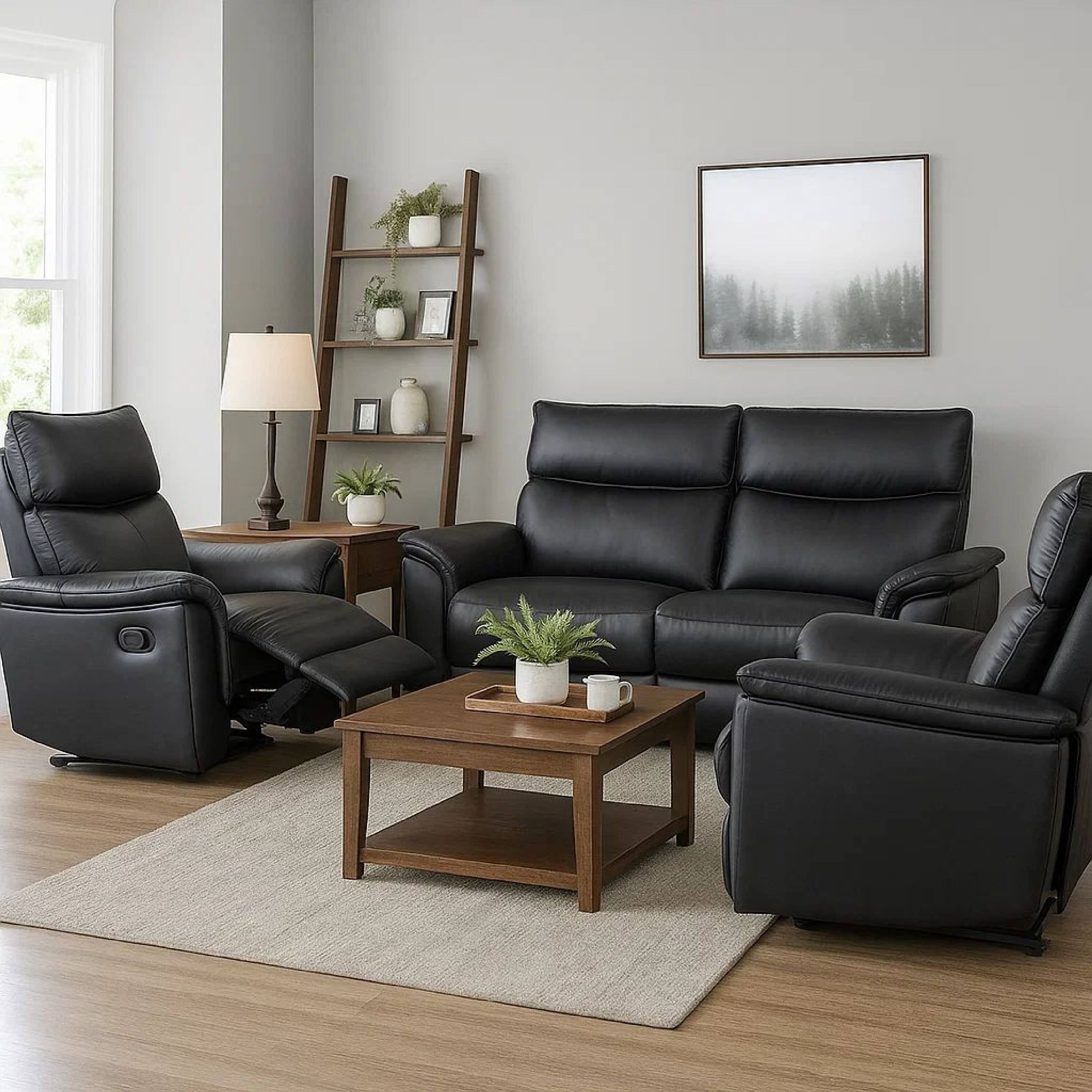 Alt View 6. Manhattan Lane - Lenne Manual Recliner Chair, Flared Padded Arms, Black Leather Match - Black.