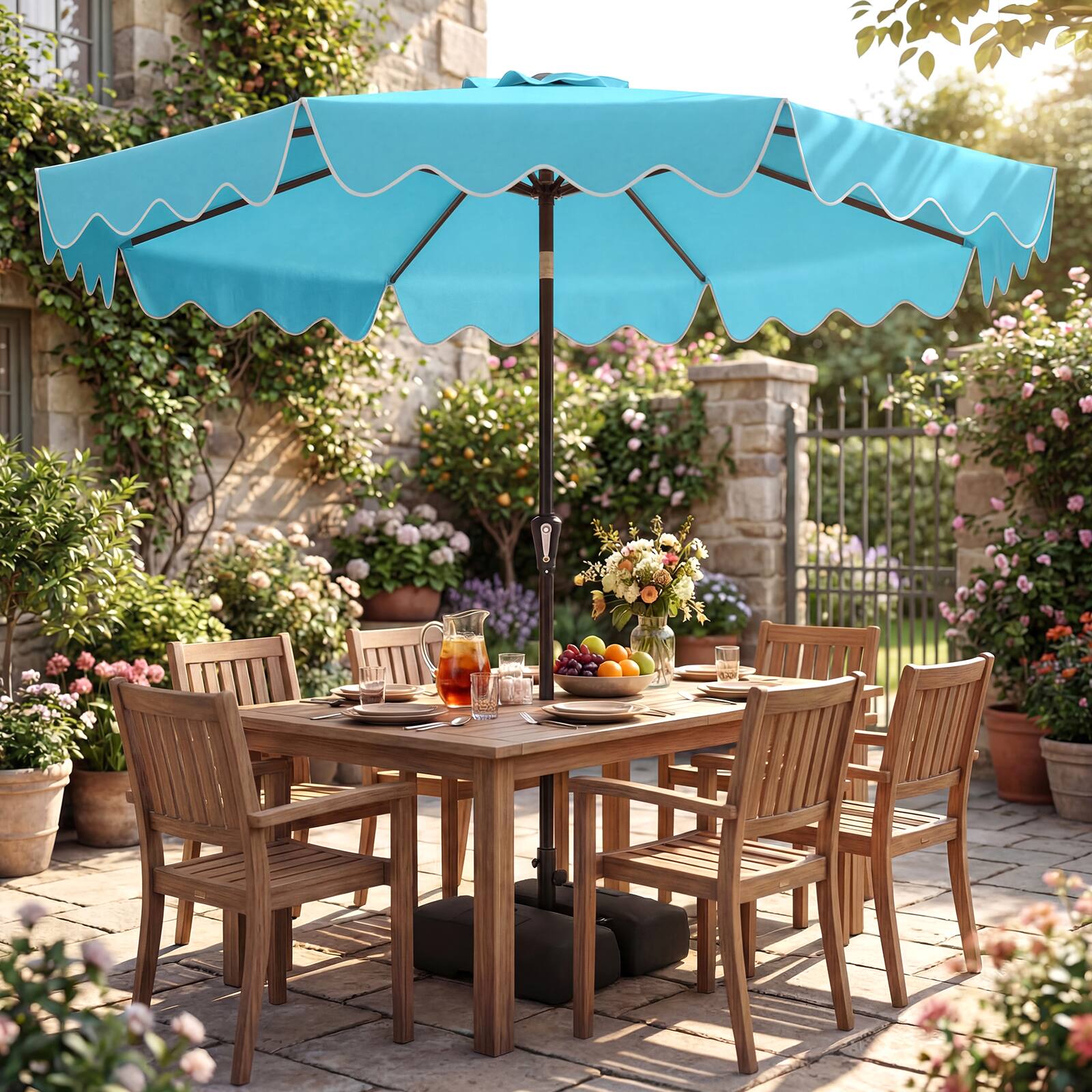 Alt View 1. Costway - Costway 9 FT Patio Umbrella with Weighted Base Sandbags Push Button Tilt Crank Sturdy Ribs - Turquoise.