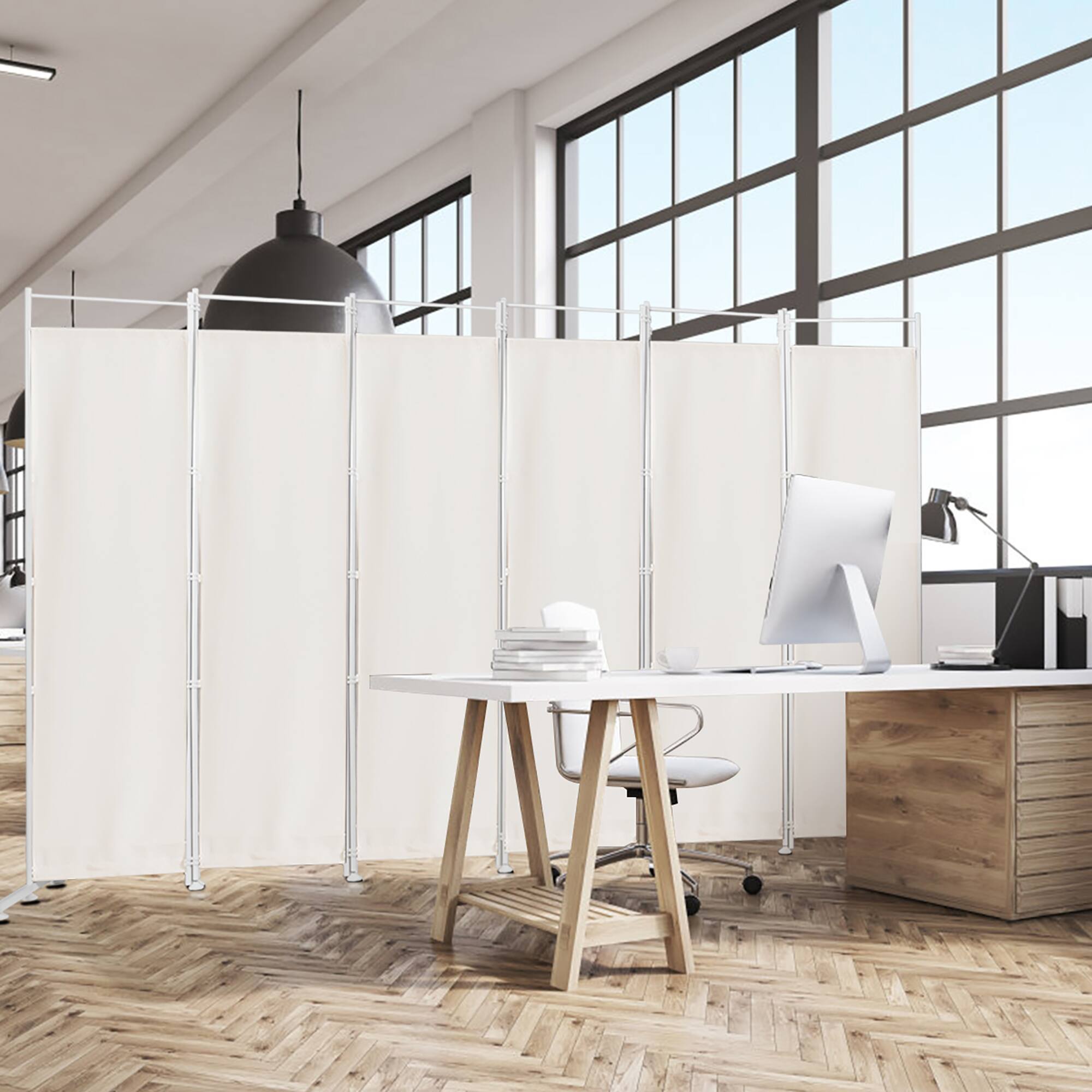 Alt View 7. Costway - Costway 6-Panel Room Divider Folding Privacy Screen w/Steel Frame Decoration - White.