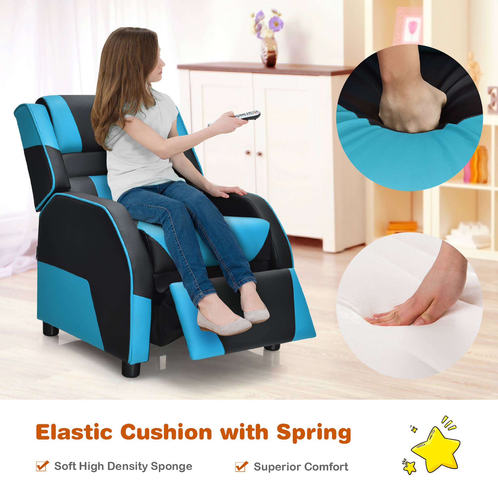 Elastic Cushion with Spring  
Soft High Density Sponge  
Superior Comfort