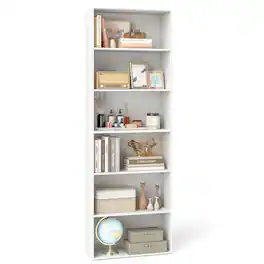 Costway - 70" Tall 6-Tier Bookcase with 6 Open Shelves Anti-Toppling Kits for Living Room - White