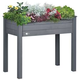 Outsunny - Raised Garden Bed with Legs, 34" x 18" x 30", Elevated Wooden Planter Box, Self-Draining with Bed Liner for Vegetables - Dark Gray