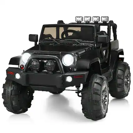 Front. Costway - Costway 12V Battery Powered Electric Ride On Car with 2.4 GHZ Bluetooth Remote Control,3 Speeds, LED Lights - Black.