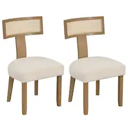 Gymax - Set of 2 Dining Chairs Armless Side Chairs w/ Curved Rattan Backrest for Kitchens - Beige, Natural
