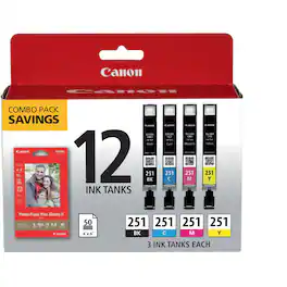 Canon - 251 /Cyan/Magenta/Yellow Standard Yield Ink Cartridge, 12/Pack (6513B010) - Black