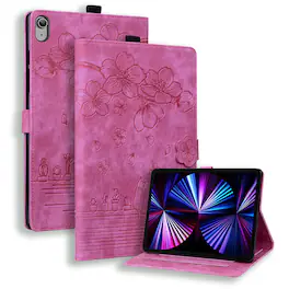 Dteck - For Apple iPad (A16) 11" 2025/iPad 10th 2022 Embossed Flower Pattern Folio Case Card Slots Kickstand Cover - Rose