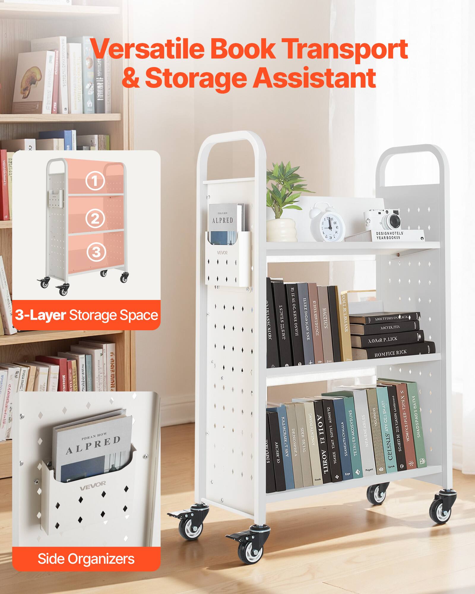 Versatile Book Transport & Storage Assistant

3-Layer Storage Space

Side Organizers