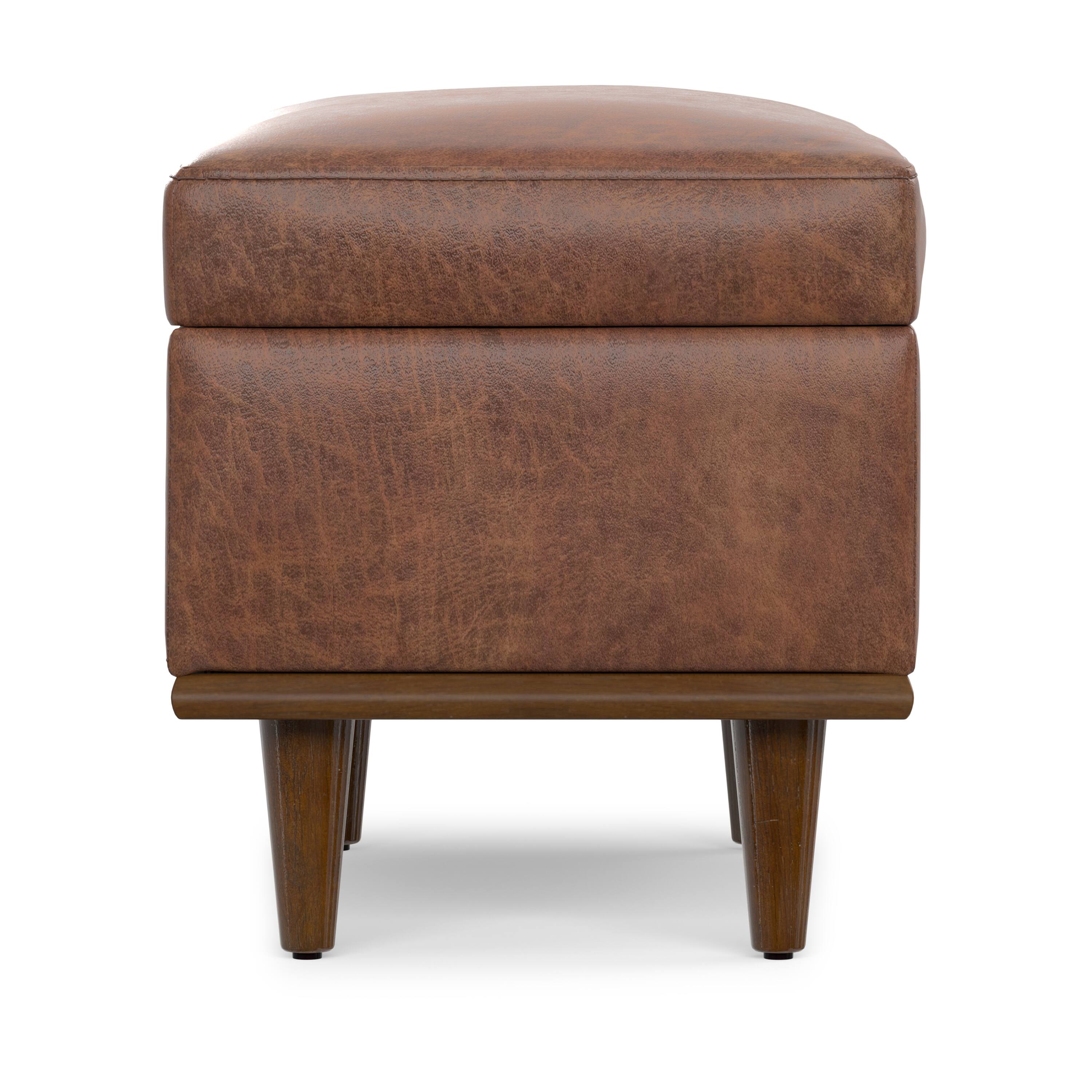 Alt View 2. Simpli Home - Shiloh 26 inch Transitional Contemporary Small Storage Ottoman in Distressed Saddle Brown Vegan Faux Leather, Assembled - Distressed Saddle Brown.