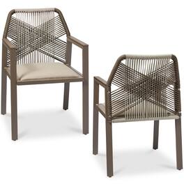 Best Choice Products - Set of 2 Indoor/Outdoor Aluminum Woven Rope Dining Chairs w/ Armrests - Taupe/Sandstorm