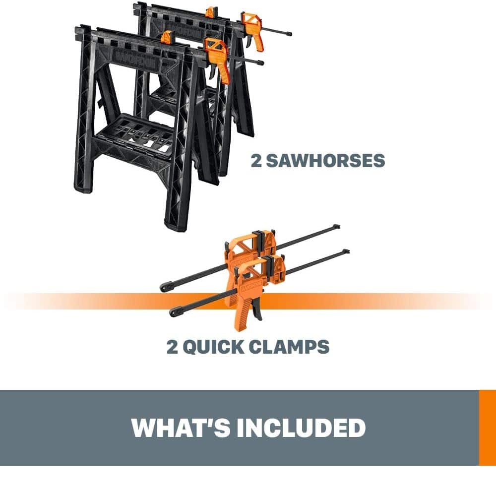 2 SAWHORSES 2 QUICK CLAMPS WHAT'S INCLUDED