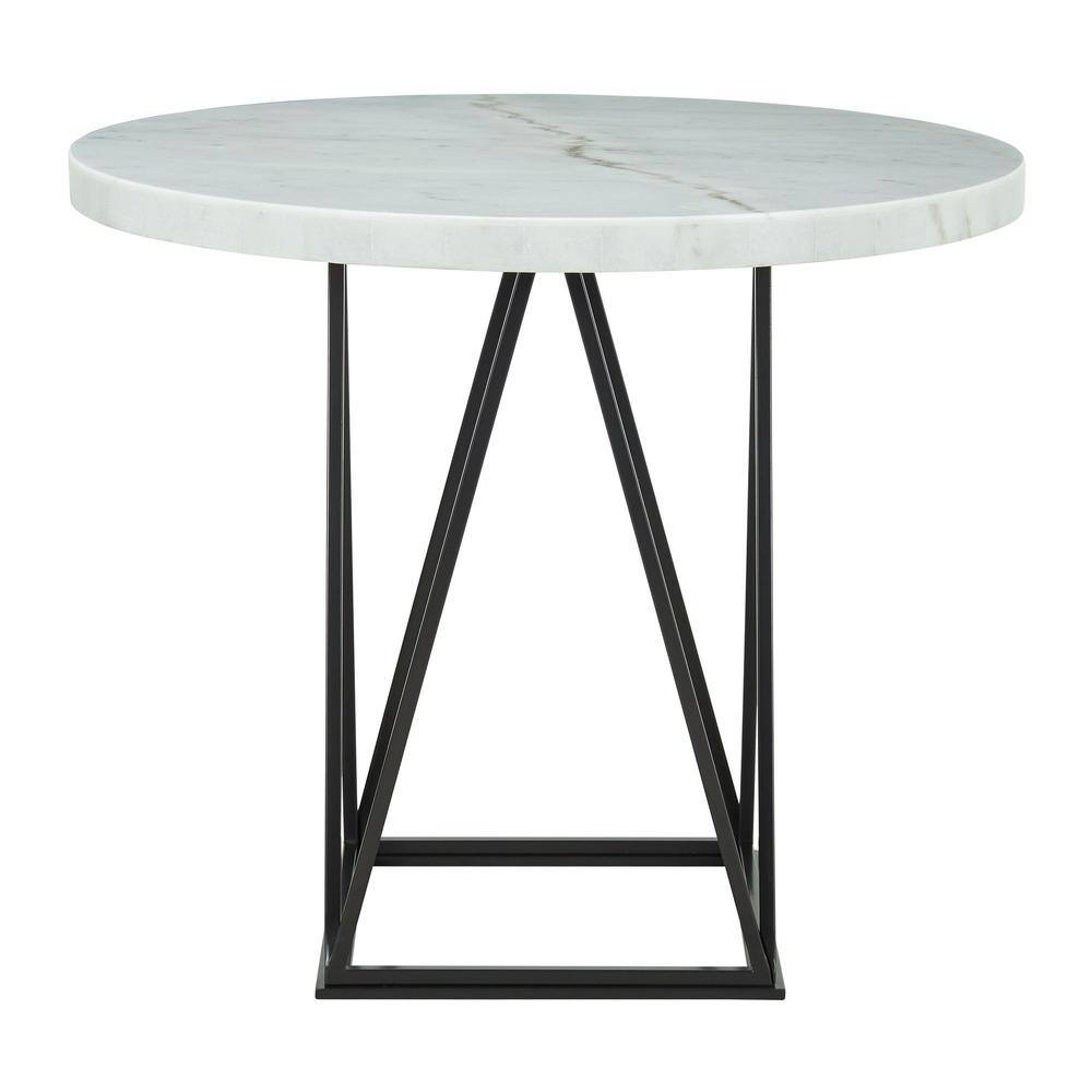 Left. FurniFact - White Marble Top Counter Height Dining Table - White/ Gun Metal.