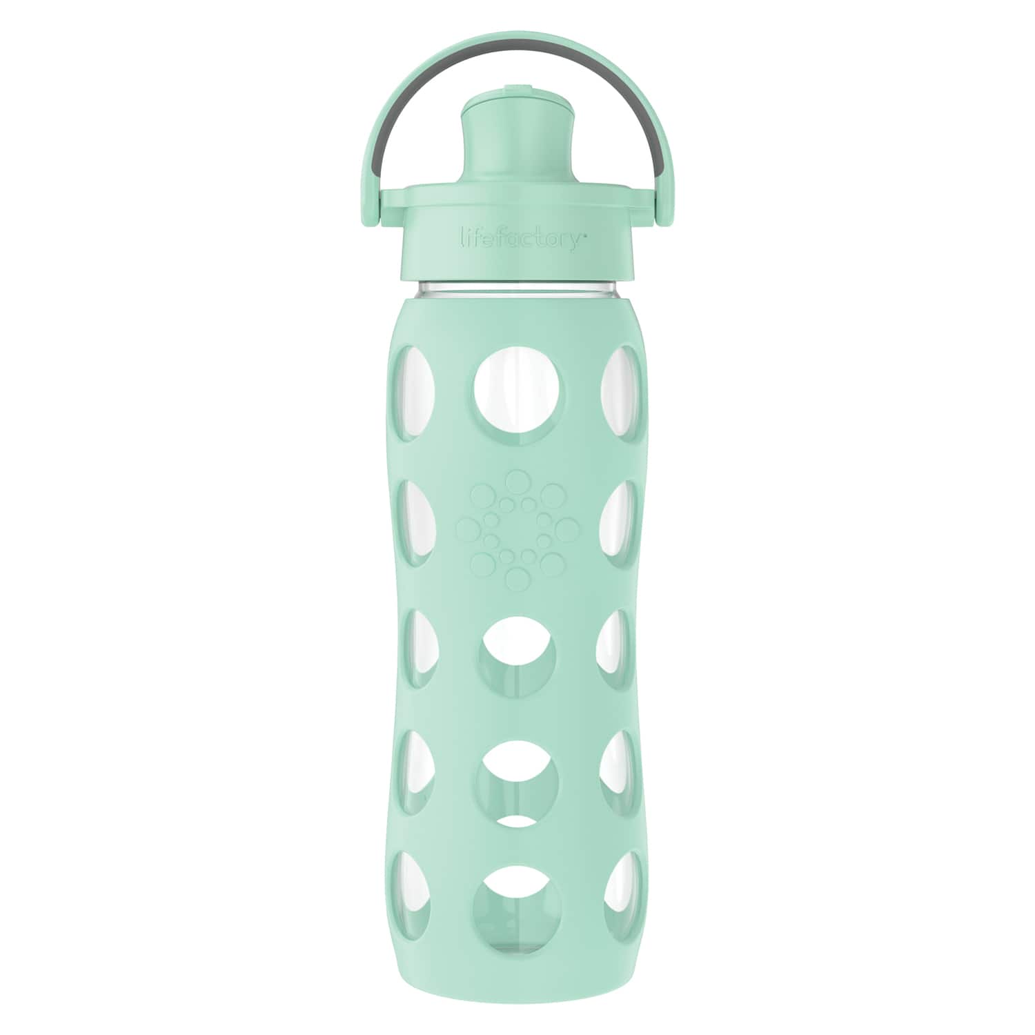 Front. Lifefactory - 22-Oz Glass Water Bottle with Active Flip Cap, Protective Silicone Sleeve - Mint.