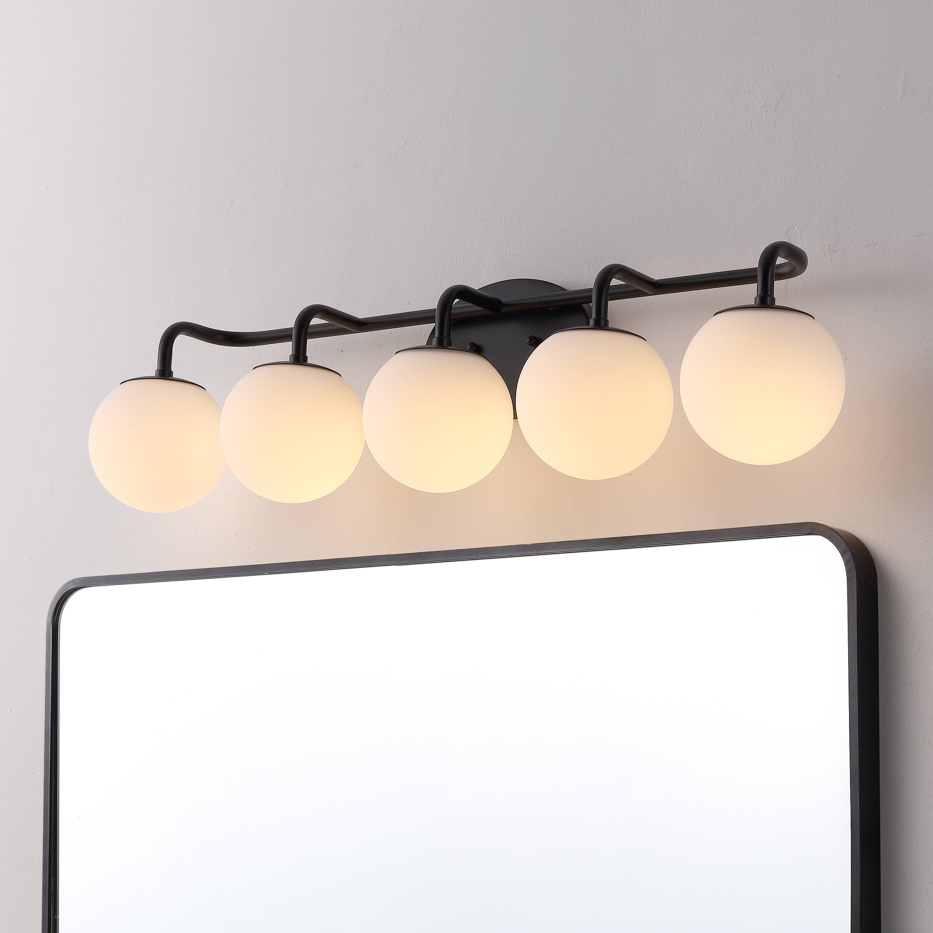 Alt View 1. Jonathan Y - Louis Parisian Globe 33" 5-Light Metal/Frosted Glass Modern Contemporary LED Vanity Light, Black - Black.
