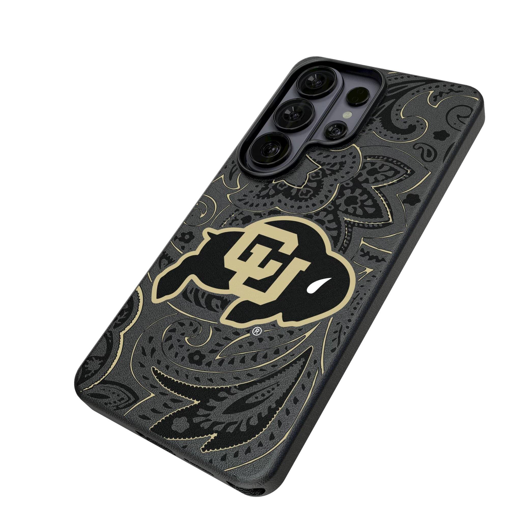 Alt View 1. Keyscaper - Colorado Buffaloes Paisley Galaxy Magnetic Bump Case - S25 Ultra - Black.