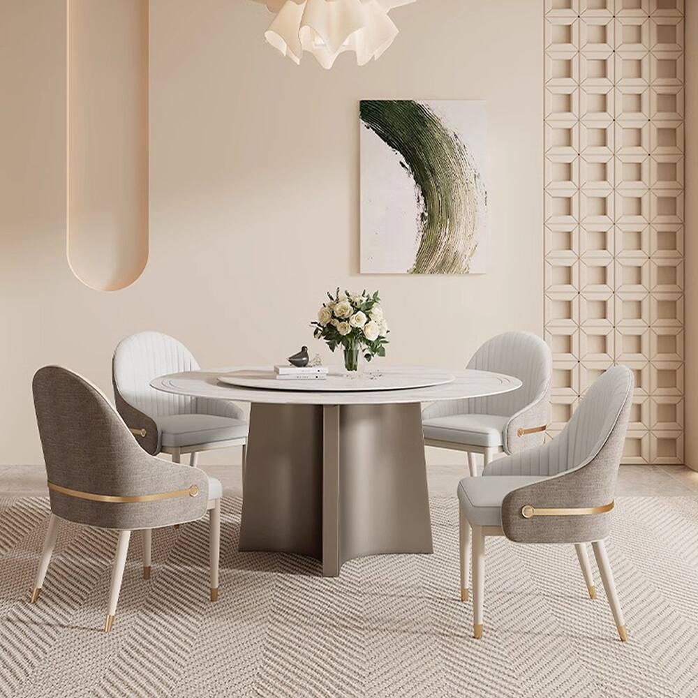 Left. POVISON - Modern Upholstered Dining Chairs Set of 2, Faux Leather & Linen Side Chairs, Light Gray & Gray - Beige & Gray.