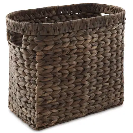 Front. Casafield - Magazine Holder Storage Basket Bin with Handles - Seagrass Hyacinth Woven Bins - Espresso - Hyacinth.
