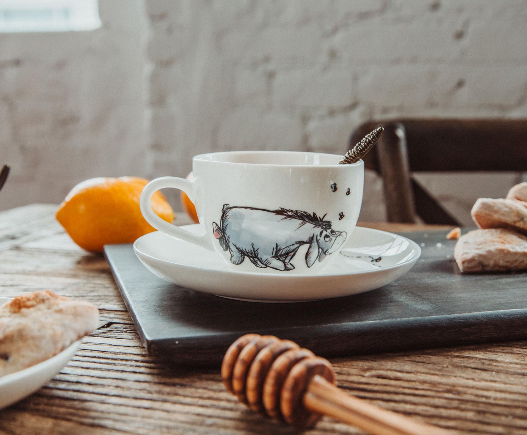 Alt View 5. Disney - Disney Winnie the Pooh Bone China 4-Piece Teacup and Saucer Set - Yellow.