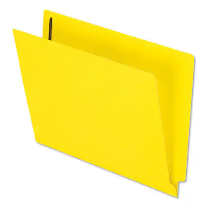 Front. Tops Business Forms - Colored Reinforced End Tab Fastener Folders, 0.75" Expansion, 2 Fasteners, Letter Size, Yellow Exterior, 50/Box.