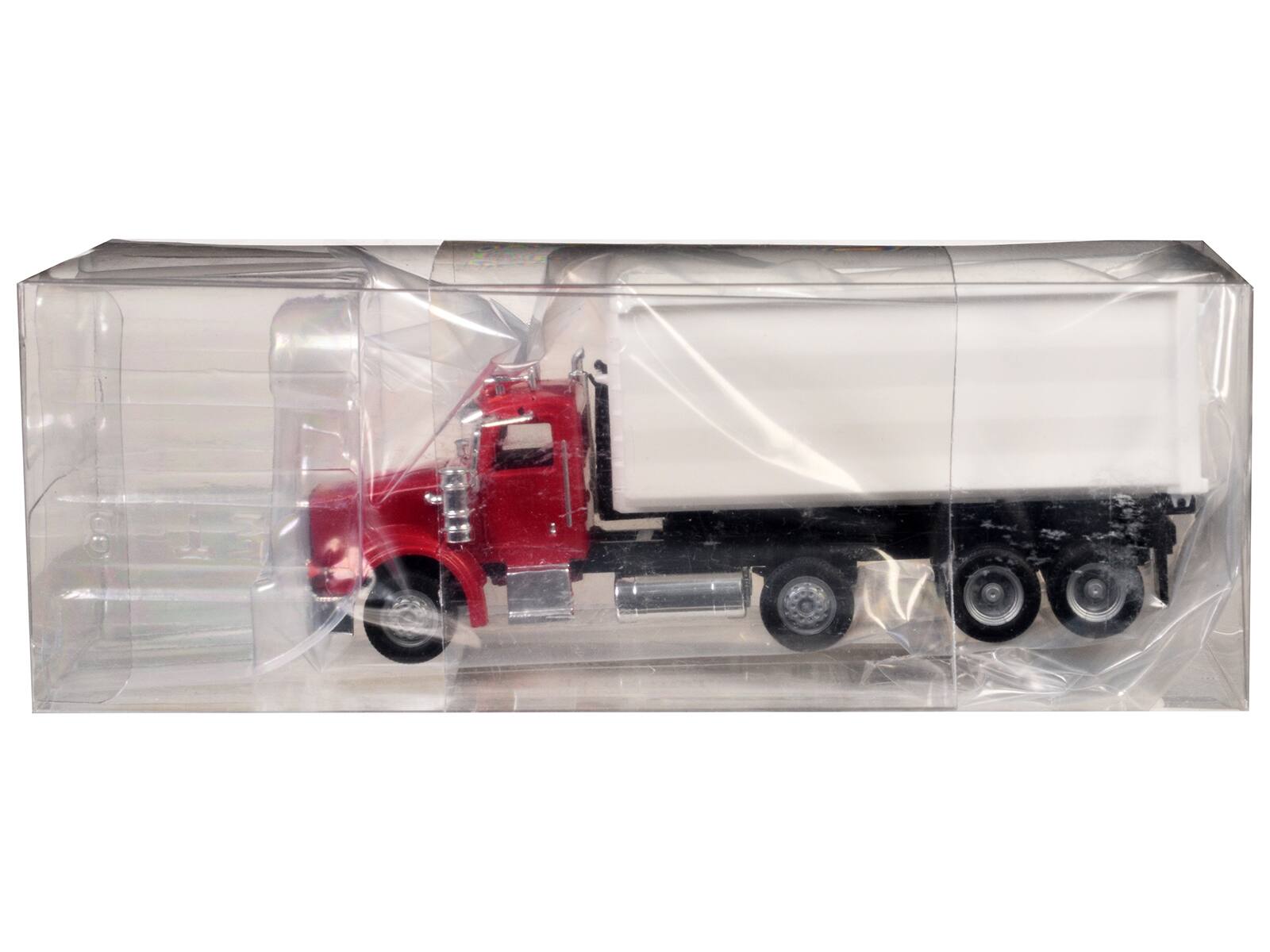 Left. Promotex - Peterbilt 367 Roll-Off Dump Truck Red with White Box 1/87 (HO) Plastic Model Car by Promotex - Red with White.
