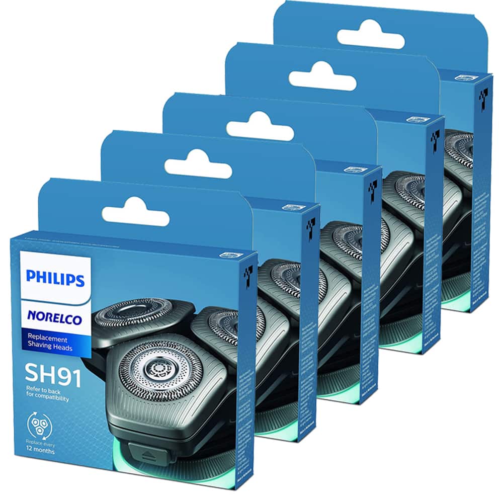 5x Philips Norelco Shaving Replacement Heads for Shaver Series 9000, 3 Pack, SH91/52 (Replaces SH90/72) - Silver