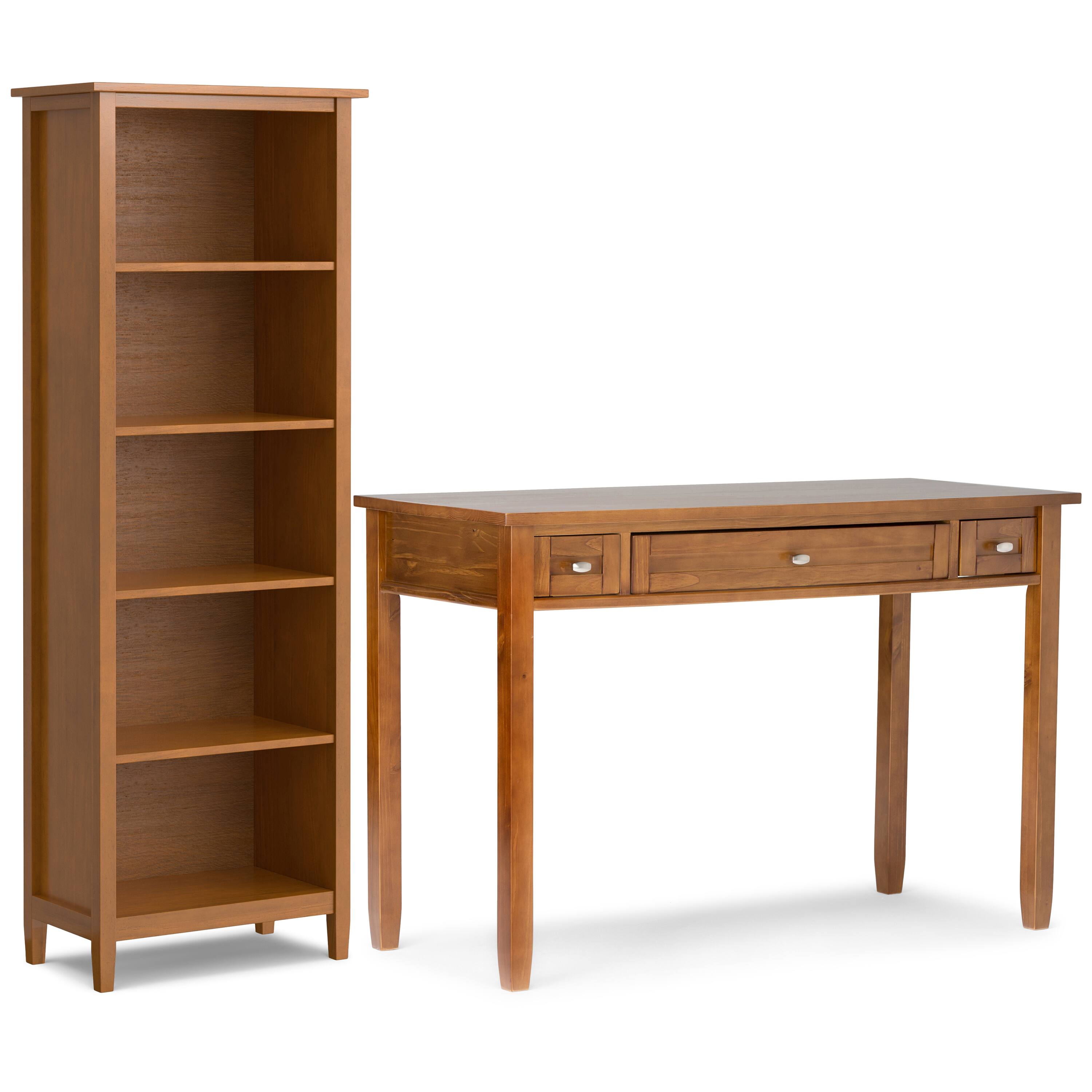 Front. Simpli Home - Warm Shaker 48 inch Desk and 26 inch Bookcase - Light Golden Brown.