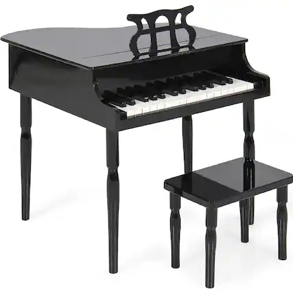 Front. Best Choice Products - Best Choice Products Kids Classic 30-Key Mini Piano w/ Lid, Bench, Folding Music Rack, Song Book, Stickers - Black - Black.