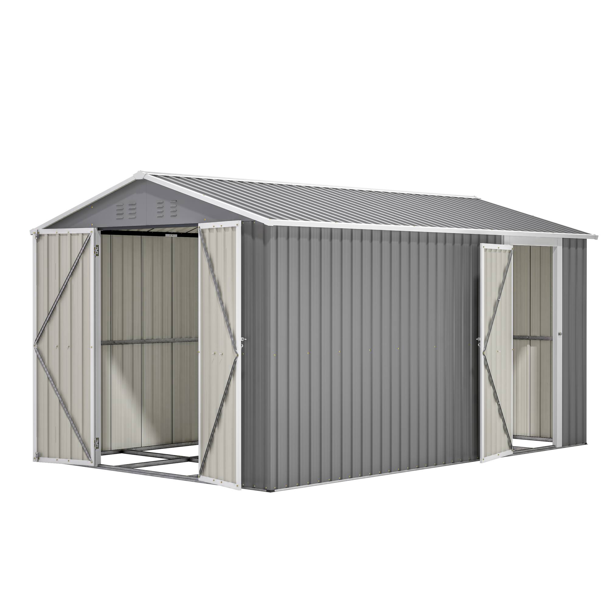 Alt View 7. Mondawe - 8x12 FT Outdoor Metal Storage Shed with Additional Side Door - Gray.