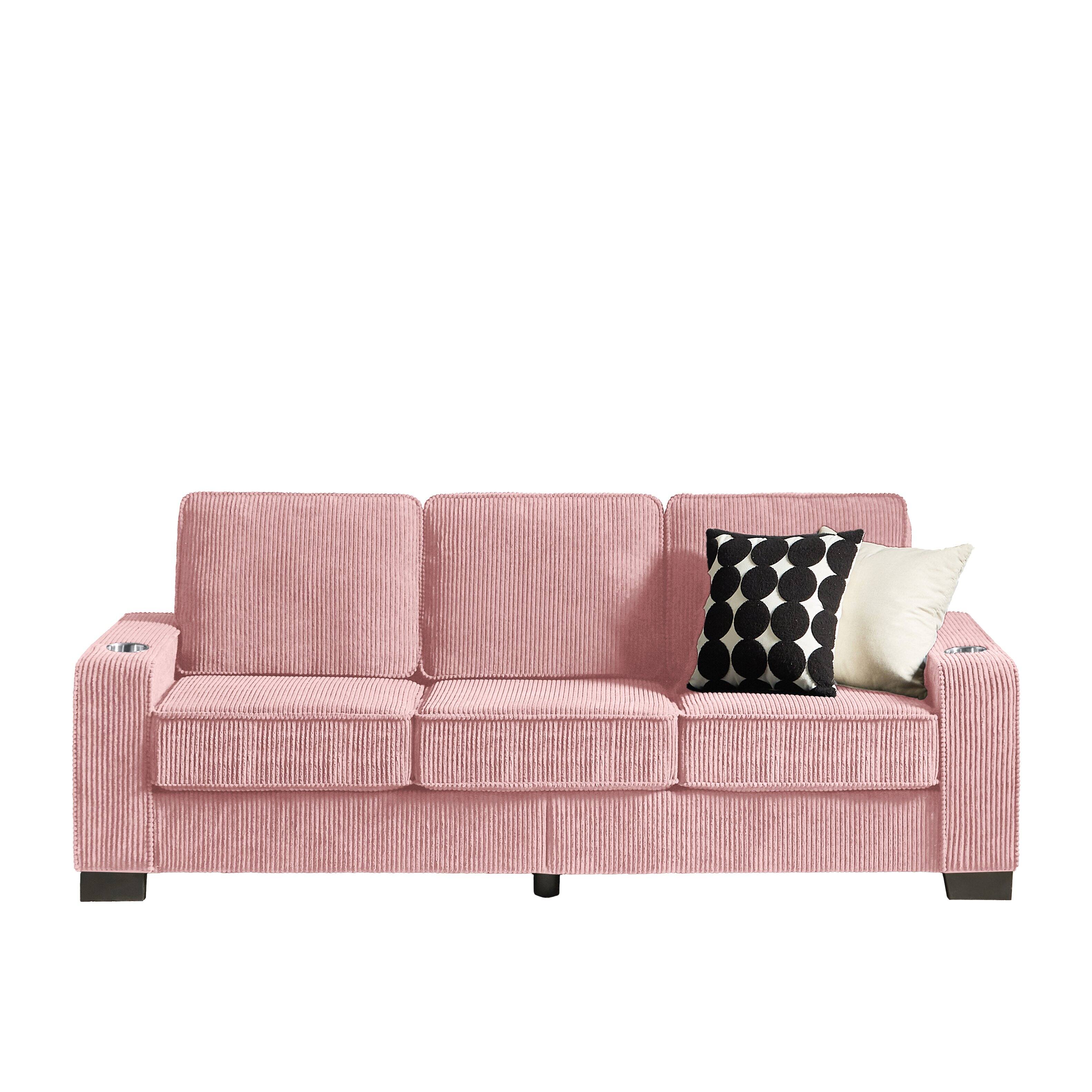 Alt View 4. Z-Edge - 84" Couches for Living Room with Deep Seats,3 Seater Sofa Couch, Modern Corduroy Fabric Sofa with Armrests for Apartment - Pink.