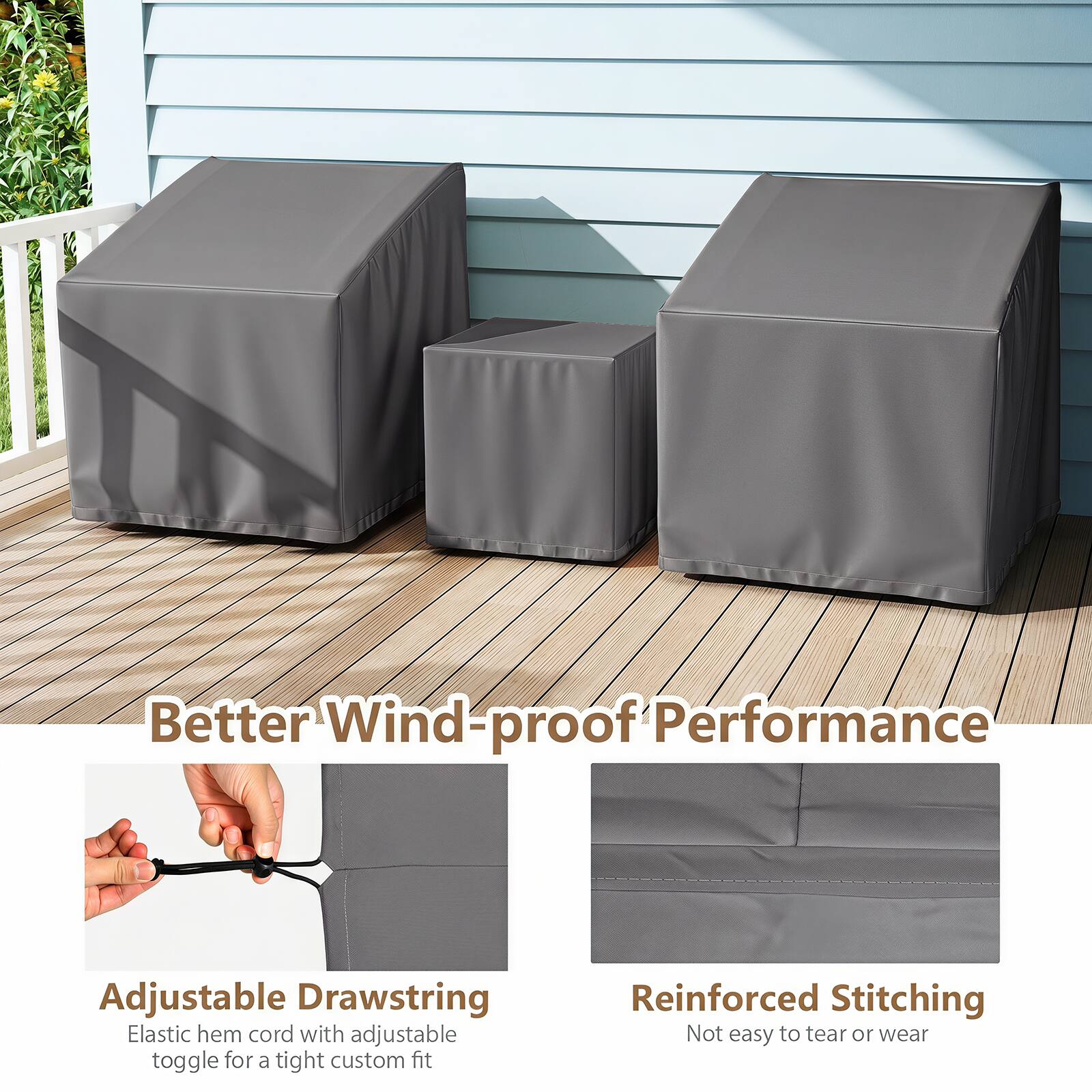Better Wind-proof Performance

Adjustable Drawstring
Elastic hem cord with adjustable toggle for a tight custom fit

Reinforced Stitching
Not easy to tear or wear