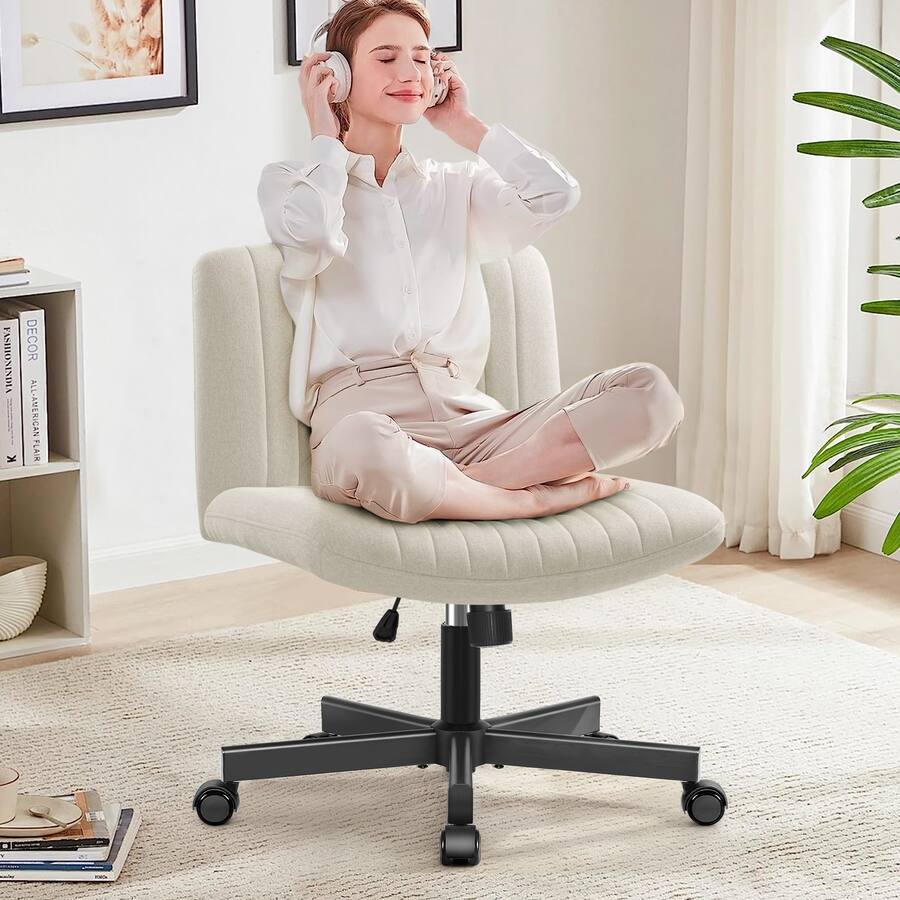 office worker✨ KERDOM Armless Office Chair with Wheels, Ergonomic Wide Seat