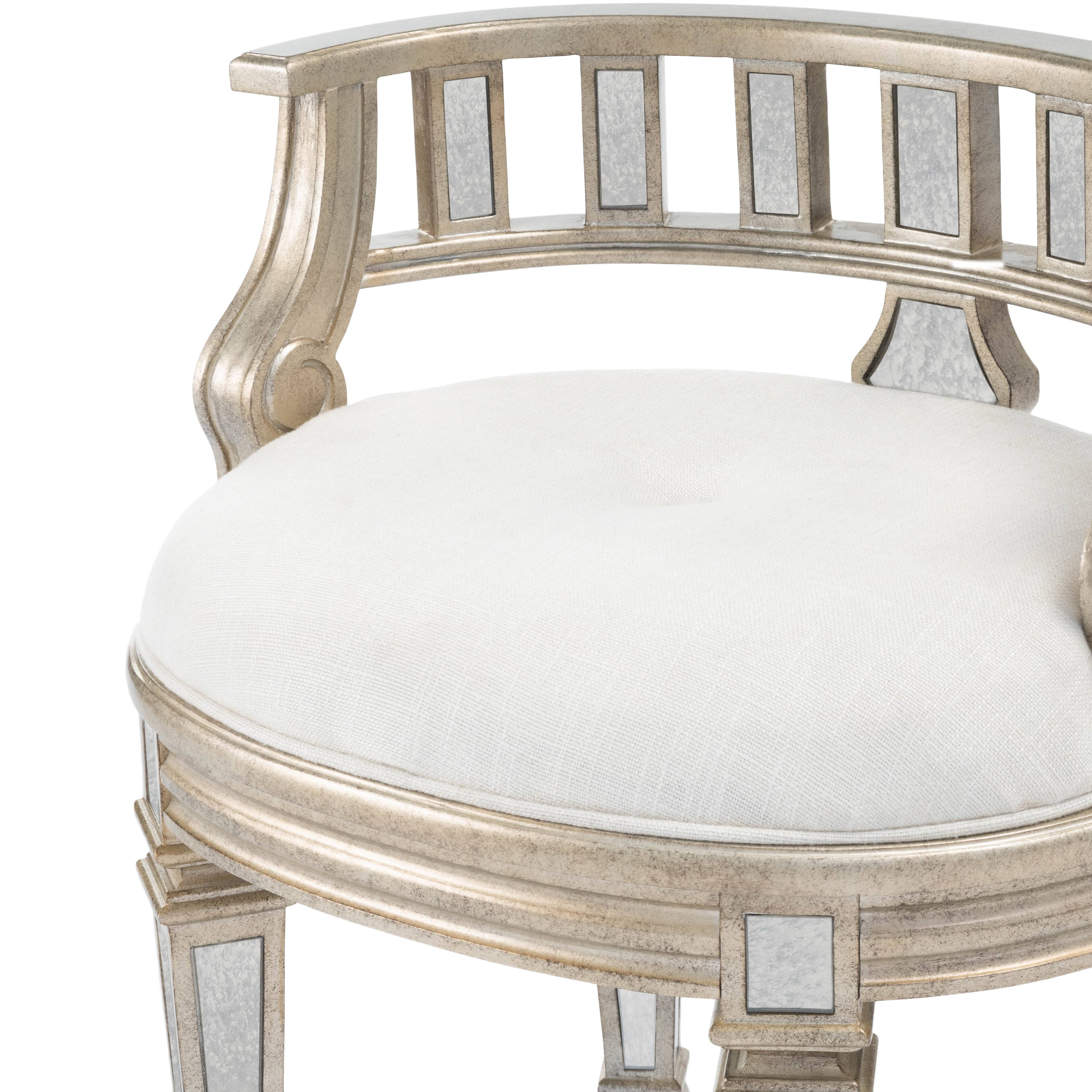 Alt View 8. Butler Specialty - Rebecca 21 in. W Oval Wood and Antique Mirror Upholserted Vanity Stool - Silver.
