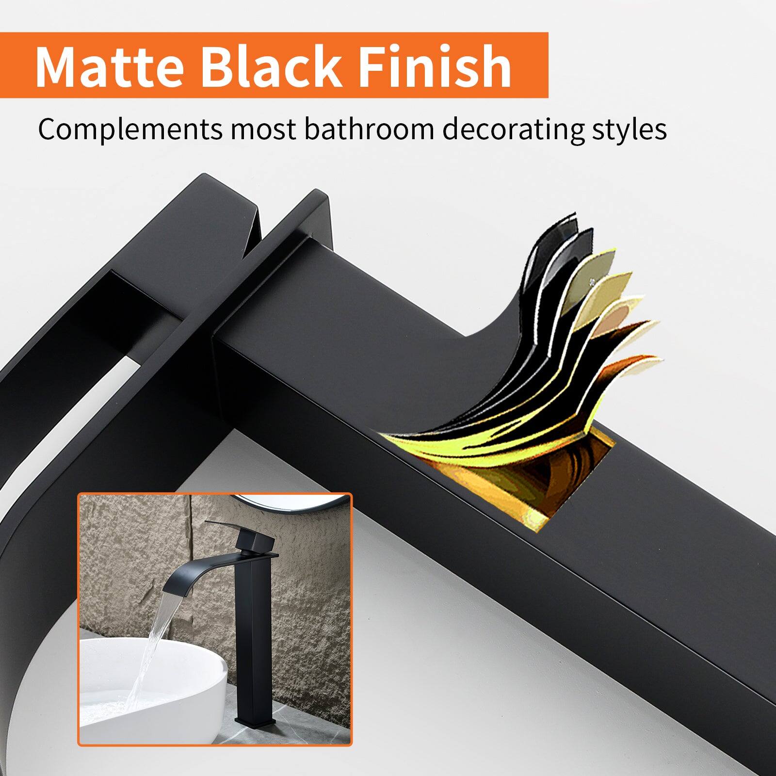 Matte Black Finish  
Complements most bathroom decorating styles