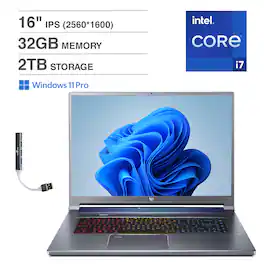 Acer - Triton 500 SE-16 PT516-51s-75WM Laptop, i7-11800H, 32GB, 2TB SSD, 16.0" WQXGA (2560x1600), RTX 3070, Win 11 Pro - Gray