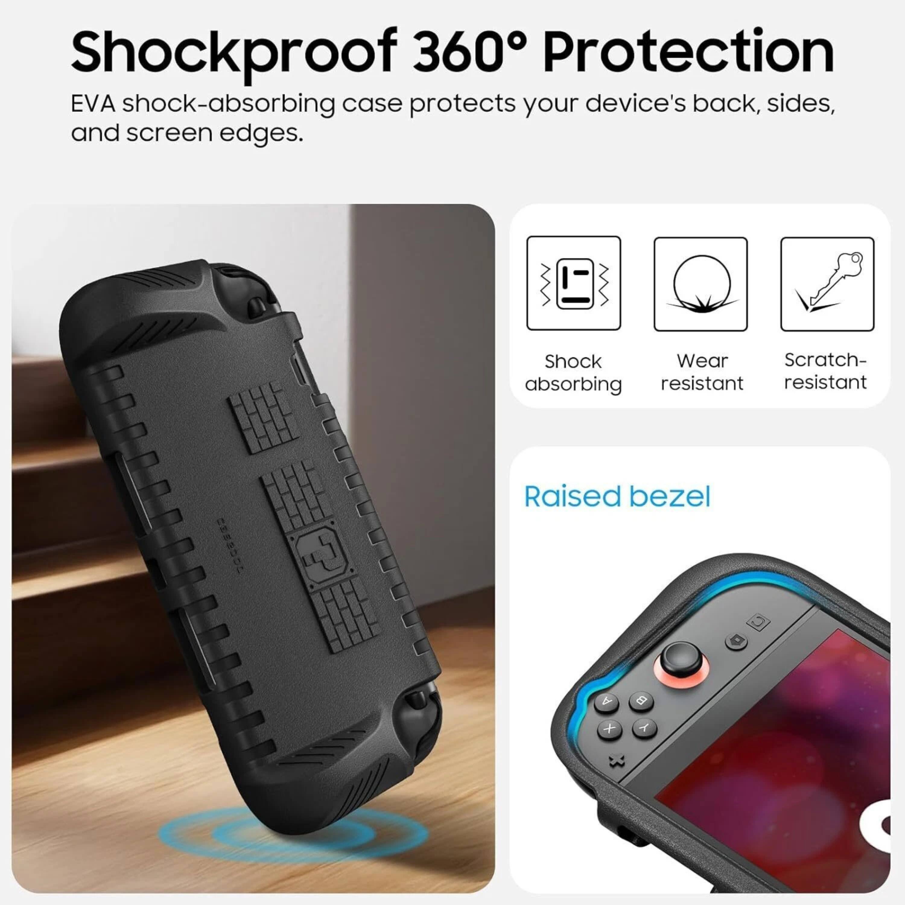 Shockproof 360° Protection  
EVA shock-absorbing case protects your device's back, sides, and screen edges.  

Raised bezel  

Shock absorbing  
Wear resistant  
Scratch-resistant
