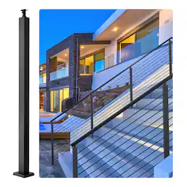 VEVOR - Cable Railing Post, 42" x 2" x 2" Steel Level Deck Railing Post Without Holes, SUS304 Stainless Steel Cable Rail Post - Black