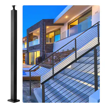 Front. VEVOR - Cable Railing Post, 42" x 2" x 2" Steel Level Deck Railing Post Without Holes, SUS304 Stainless Steel Cable Rail Post - Black.