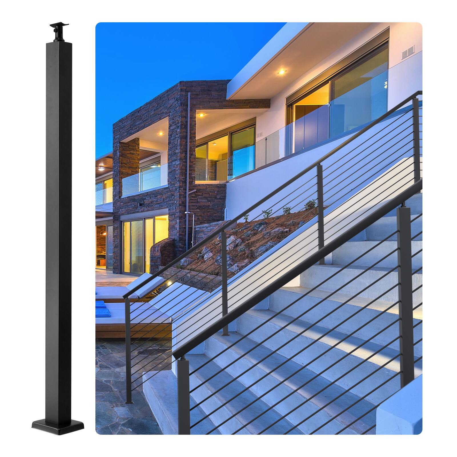 Front. VEVOR - Cable Railing Post, 42" x 2" x 2" Steel Level Deck Railing Post Without Holes, SUS304 Stainless Steel Cable Rail Post - Black.
