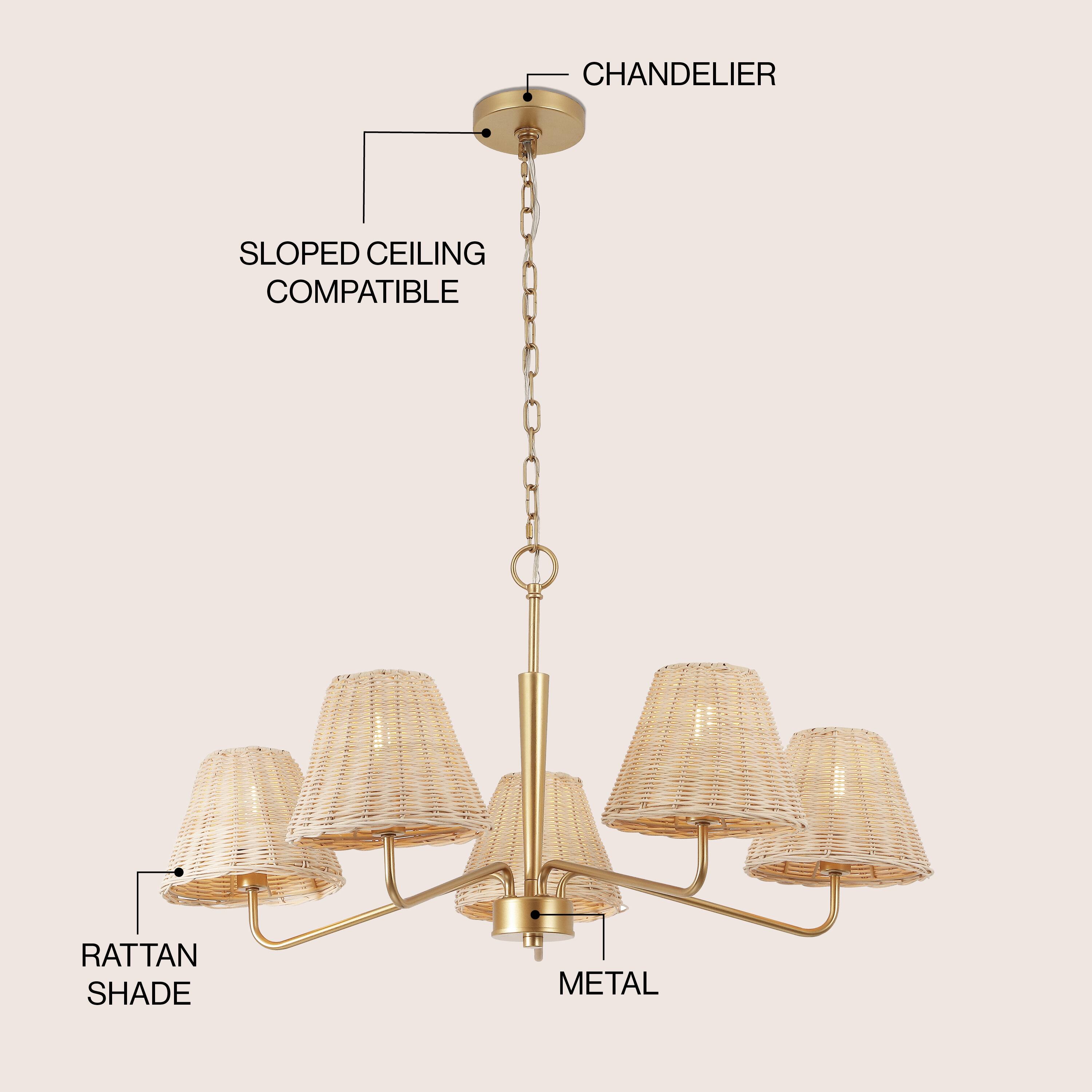 CHANDELIER  
SLOPED CEILING COMPATIBLE  
RATTAN SHADE  
METAL