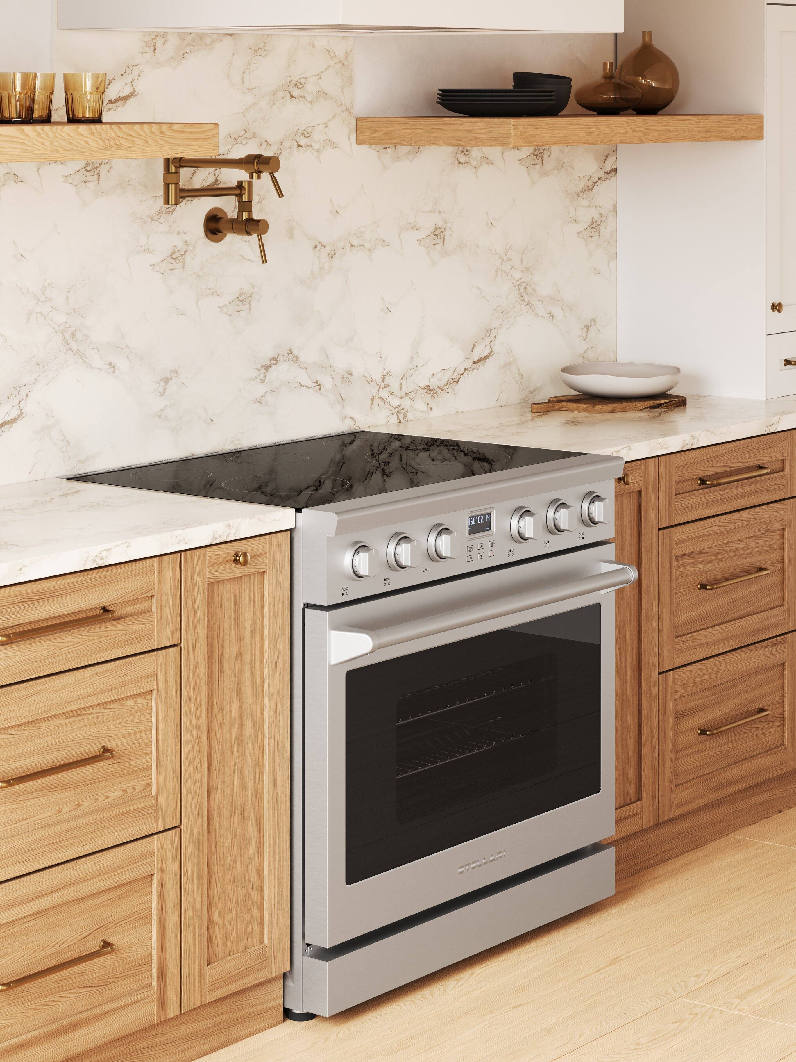 Left. Stellari - 36 in. Stellari 5 Element 6.3 cu. Ft. Freestanding Electric Range in Stainless Steel,With Dual Element,Convection Oven - Brushed Stainless Steel.