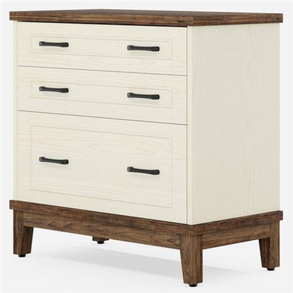 Hivvago - Vintage White/Rustic Brown 3 Drawer Filing Cabinet Printer Stand - White, Rustic Brown