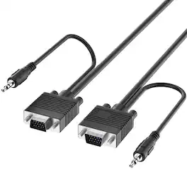 Fosmon - (50 FT) VGA/SVGA/UXGA Monitor Cable with 3.5mm Audio Jack (Male to Male) - Support High Video Resolution - Black